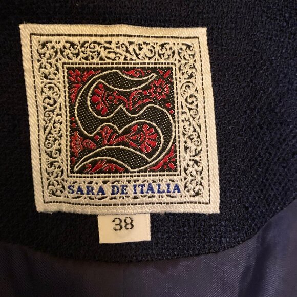 70's Sara de Italia deadstock viscose crepe long navy jacket with floral collar - Picture 5 of 10